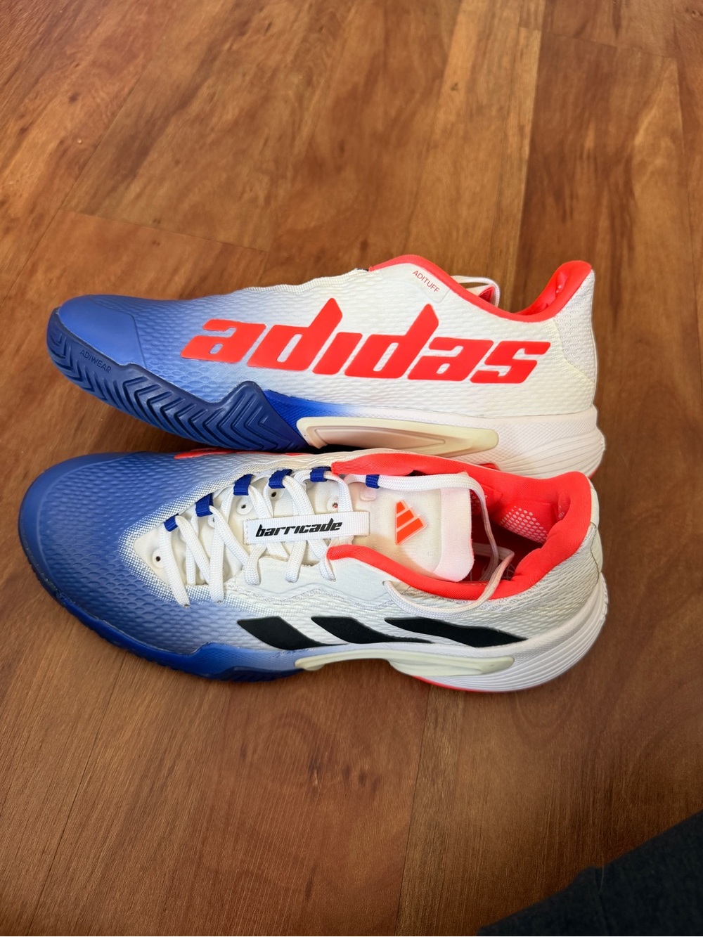 adidas Barricade Lucid Blue Solar Red Tennis Pickleball Sneakers, US(M) 7.5 NWOT